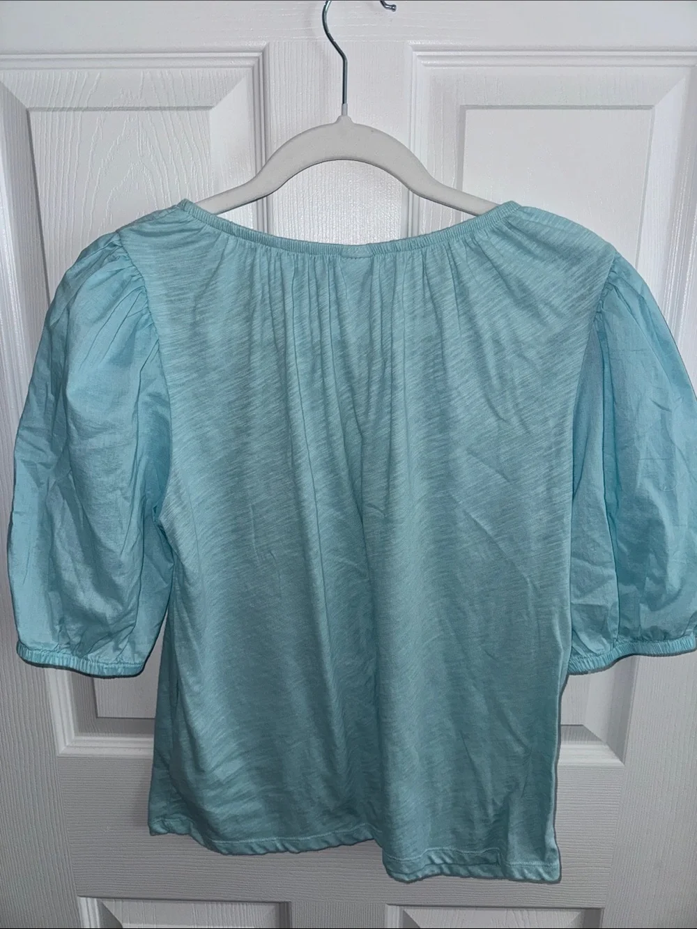 Old Navy Aqua Puff Sleeve Peasant Top